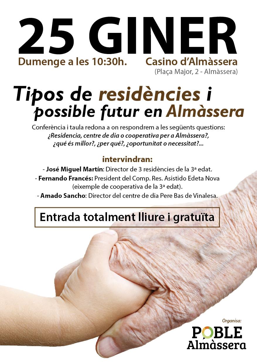 En este momento estás viendo POBLE celebrarà una conferència sobre els tipos de residències i el seu possible futur en Almàssera